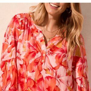 NEW WITH TAGS - Tribal 25 Coral/Sky - 3/4 sleeve Vibrant & Sophisticated Blouse!